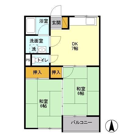 メゾン梨花(2DK/2階)の間取り写真