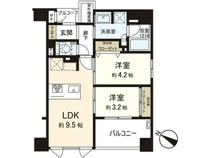 アクロス六本松 ラ・クラス(2LDK/8階)の間取り写真