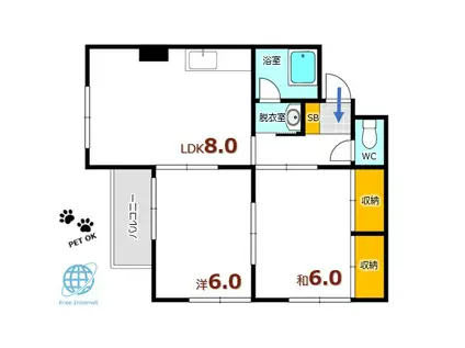 向洋細川ビル(2LDK/3階)の間取り写真