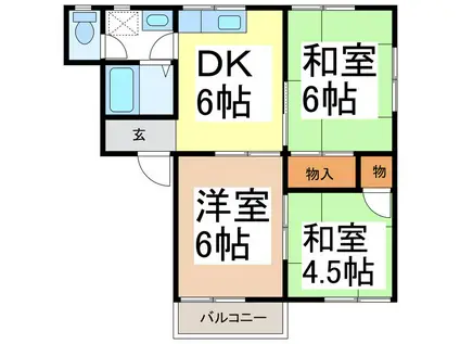 クレセントヴィレッジA棟(3DK/1階)の間取り写真