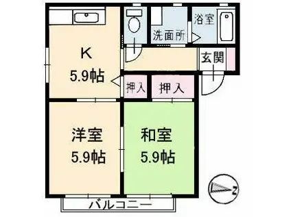 オータムK B棟(2K/1階)の間取り写真