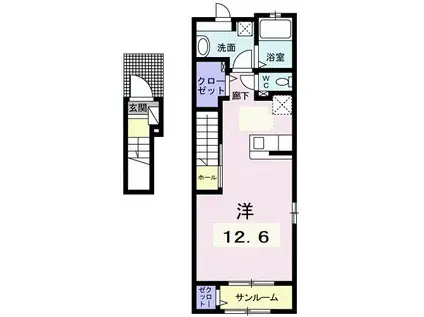 ラ ベル アルモニー(ワンルーム/2階)の間取り写真