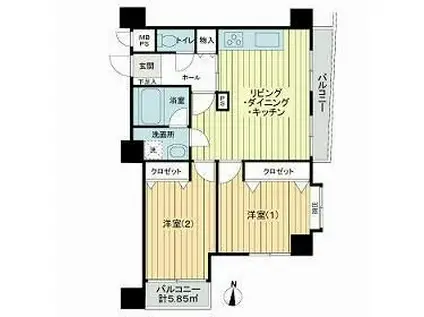 ライオンズマンション都立家政(2LDK/4階)の間取り写真