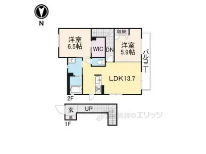 グランヒルミワB棟(2LDK/2階)の間取り写真