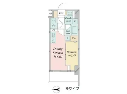 ドゥーエ王子神谷(1DK/3階)の間取り写真