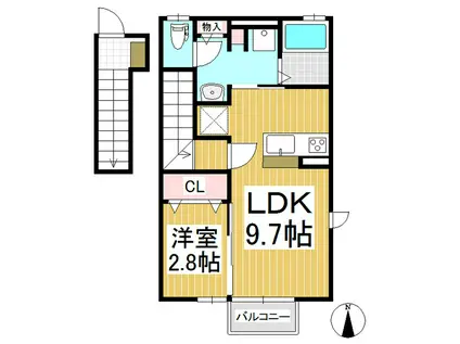 シェリーロ(1LDK/2階)の間取り写真