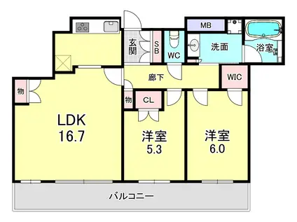 ローレルタワーサンクタス梅田(2LDK/6階)の間取り写真