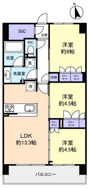 スカイグランデ津田沼(3LDK/1階)の間取り写真