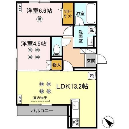 D-ROOM半道橋(2LDK/1階)の間取り写真