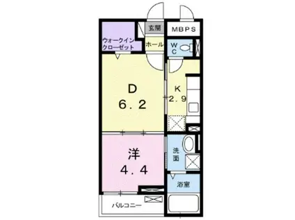 ウエストサイド ヒルズ(1LDK/1階)の間取り写真