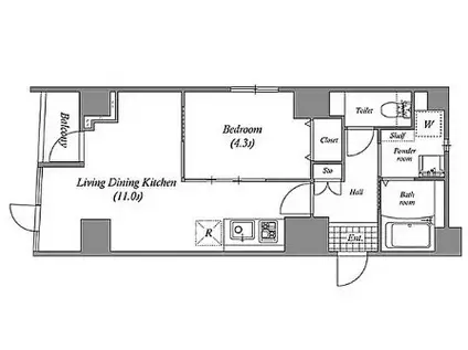 DIO亀戸天神前(1LDK/3階)の間取り写真