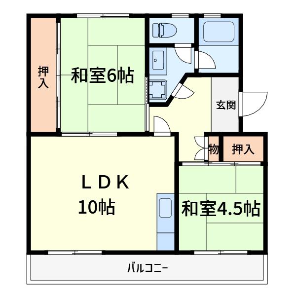 富田第二62棟(2LDK/5階)の間取り写真