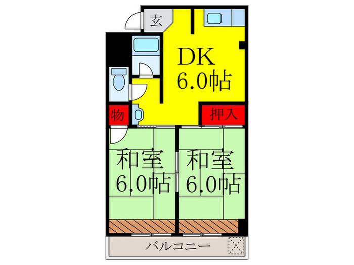 石澄ハイツ(2DK/4階)の間取り写真