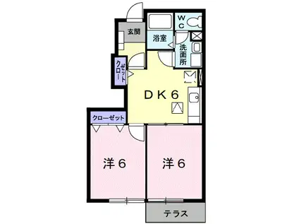 ソシアI(2DK/1階)の間取り写真