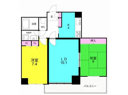 パークハイム芦屋翠ヶ丘(2LDK/1階)の間取り写真