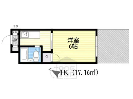 RHYTHM江坂町(1K/1階)の間取り写真