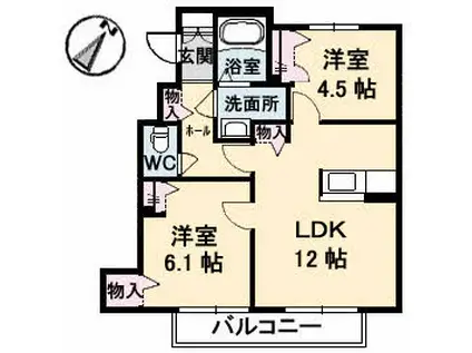 シャーメゾンラフィーネ B棟(2LDK/1階)の間取り写真