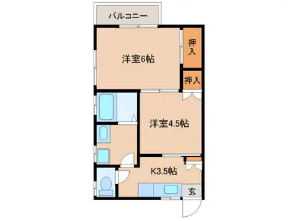 フラワーハイツ(2K/2階)の間取り写真