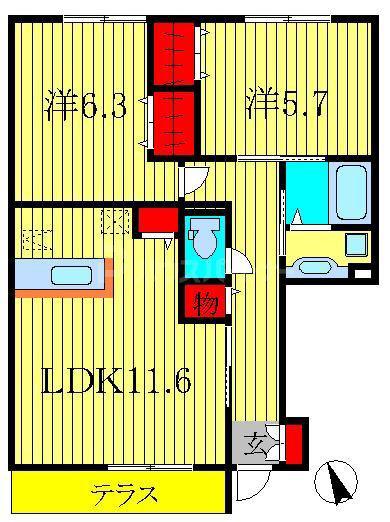 ボナール酒井根I号棟(2LDK/1階)の間取り写真