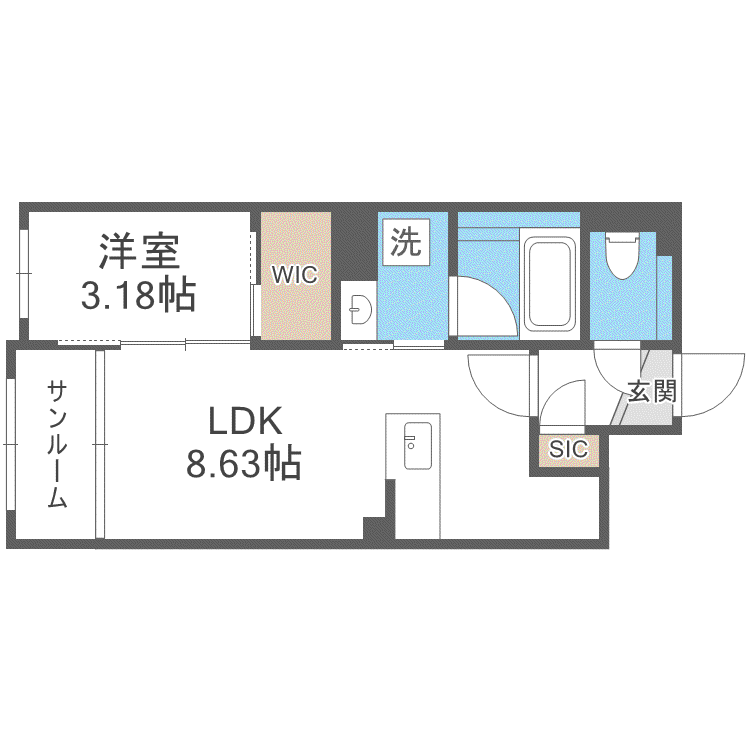 LIVECASA豊平(1LDK/1階)の間取り写真