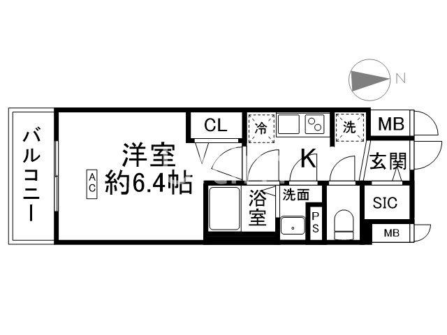 ファステート京都堀川スクエア(1K/2階)の間取り写真