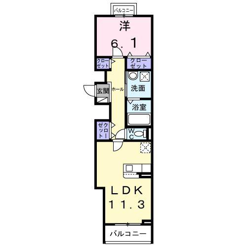 ユニゾン安満 A棟(1LDK/2階)の間取り写真