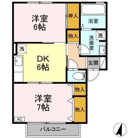 ハイカムール栗の実B棟(2DK/2階)の間取り写真