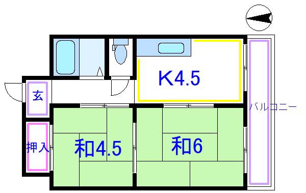 サワーマンション(2K/5階)の間取り写真