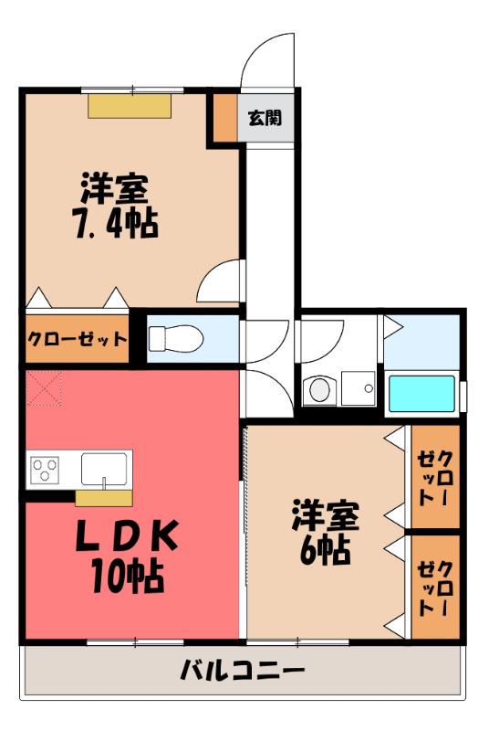 コンフォートヒル(2LDK/2階)の間取り写真