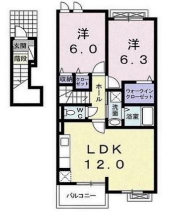 ルーラルフジD(2LDK/2階)の間取り写真