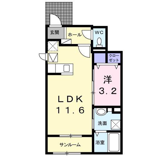 ヴァイオレット(1LDK/1階)の間取り写真