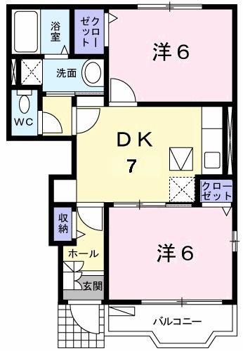 グレイス・ベルB(2DK/1階)の間取り写真