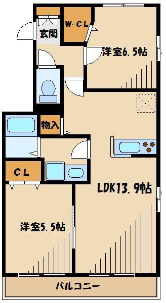 小田急線 読売ランド前駅 徒歩11分 2階建 築12年(2LDK/2階)の間取り写真