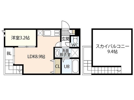 GRANDTIC R.I青崎(1LDK/2階)の間取り写真