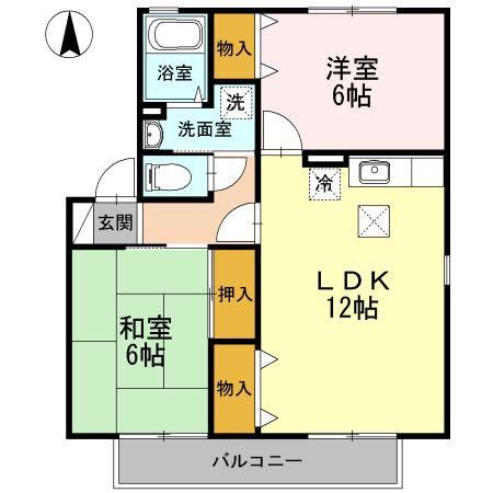 ピュアコートA棟(2LDK/1階)の間取り写真