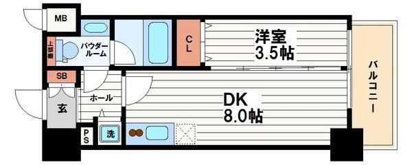 イグレック南本町(1DK/7階)の間取り写真