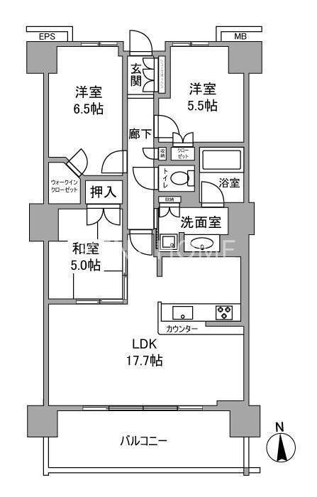 メガシティタワーズ THE イースト(3LDK/38階)の間取り写真