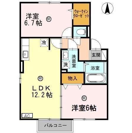 エクセレントヴィラB棟(2LDK/2階)の間取り写真