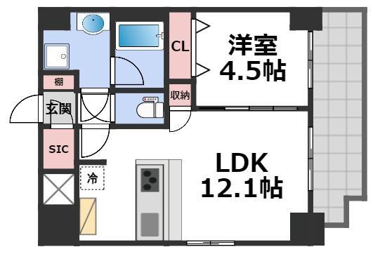 スプランディッド阿倍野(1LDK/14階)の間取り写真