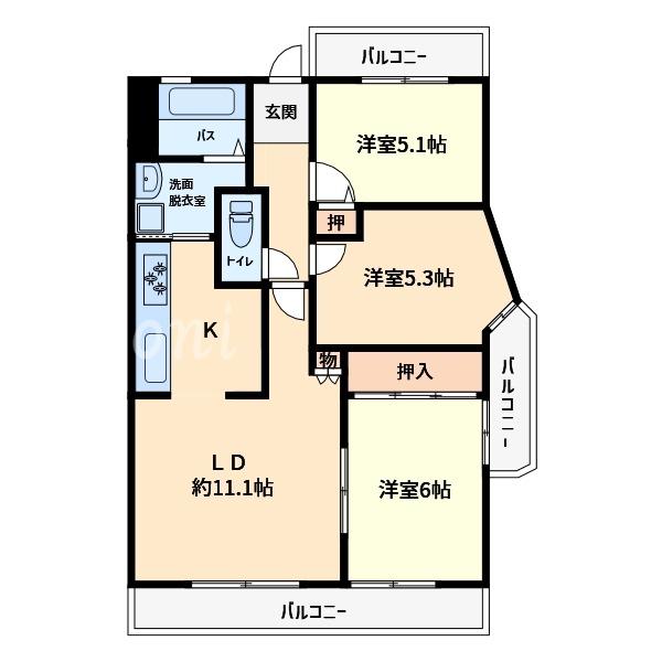 サエラ旭が丘(3LDK/3階)の間取り写真