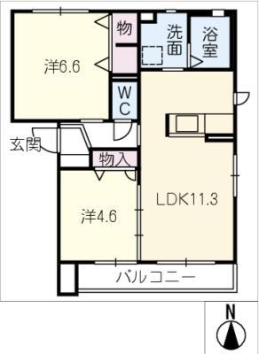 AMICOURTII(2LDK/2階)の間取り写真