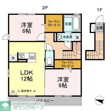 セレスティンワールA棟(2LDK/2階)の間取り写真