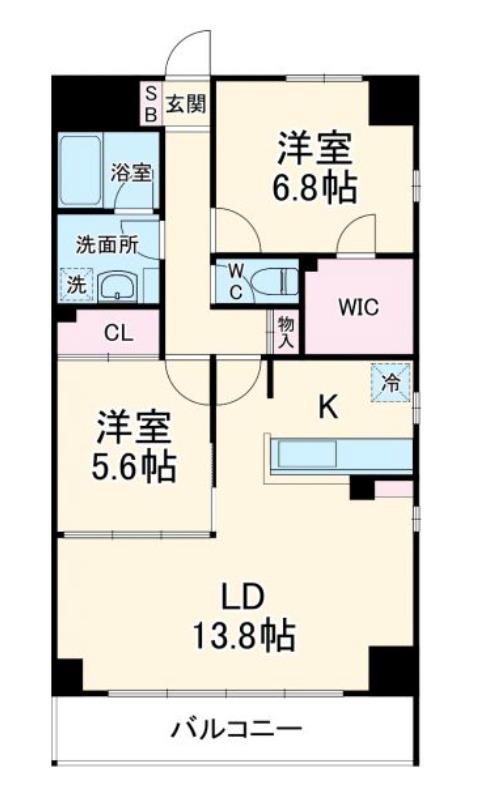 レジディア玉造(2LDK/7階)の間取り写真