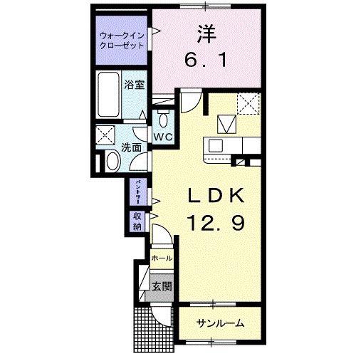 シャルム II(1LDK/1階)の間取り写真
