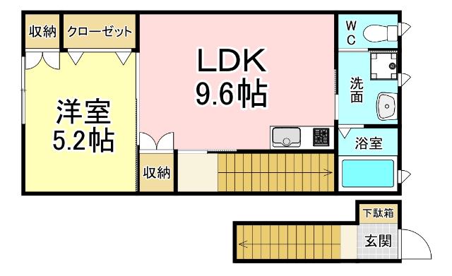 グランディール朽網(1LDK/2階)の間取り写真