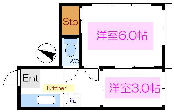 あさひビル(2K/3階)の間取り写真