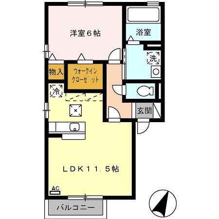 ウィル・フィールド A棟(1LDK/1階)の間取り写真
