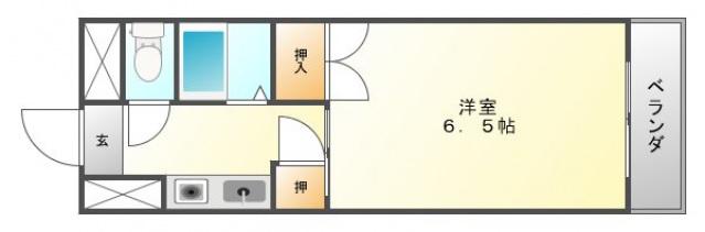 ギャレ豊津(1K/2階)の間取り写真