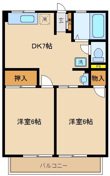 シティハイム クレセントII(2DK/2階)の間取り写真