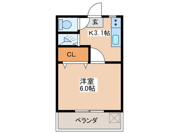 ハイツどうかん山(1K/2階)の間取り写真